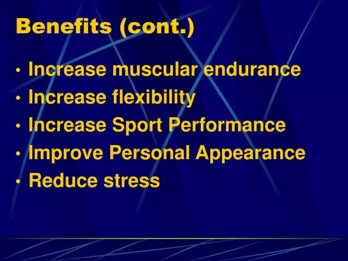 Benefits cont. Increase muscular endurance Increase