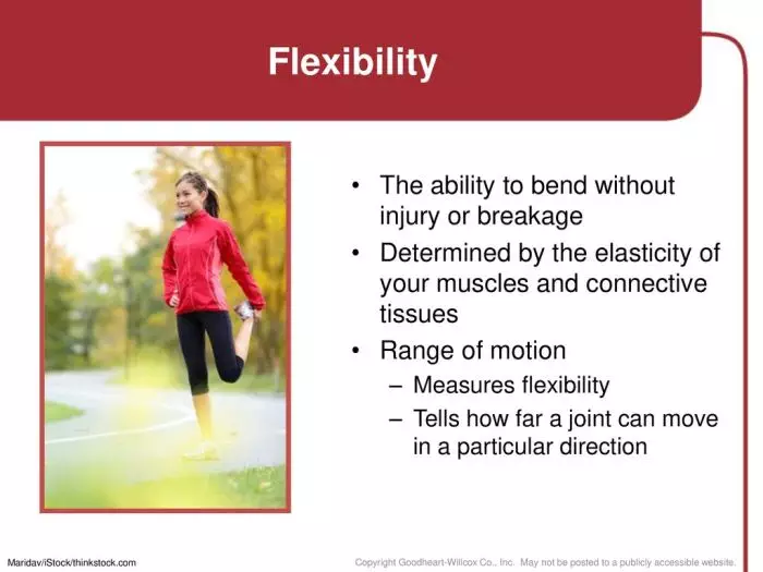 Flexibility The ability to bend without injury or breakage 1